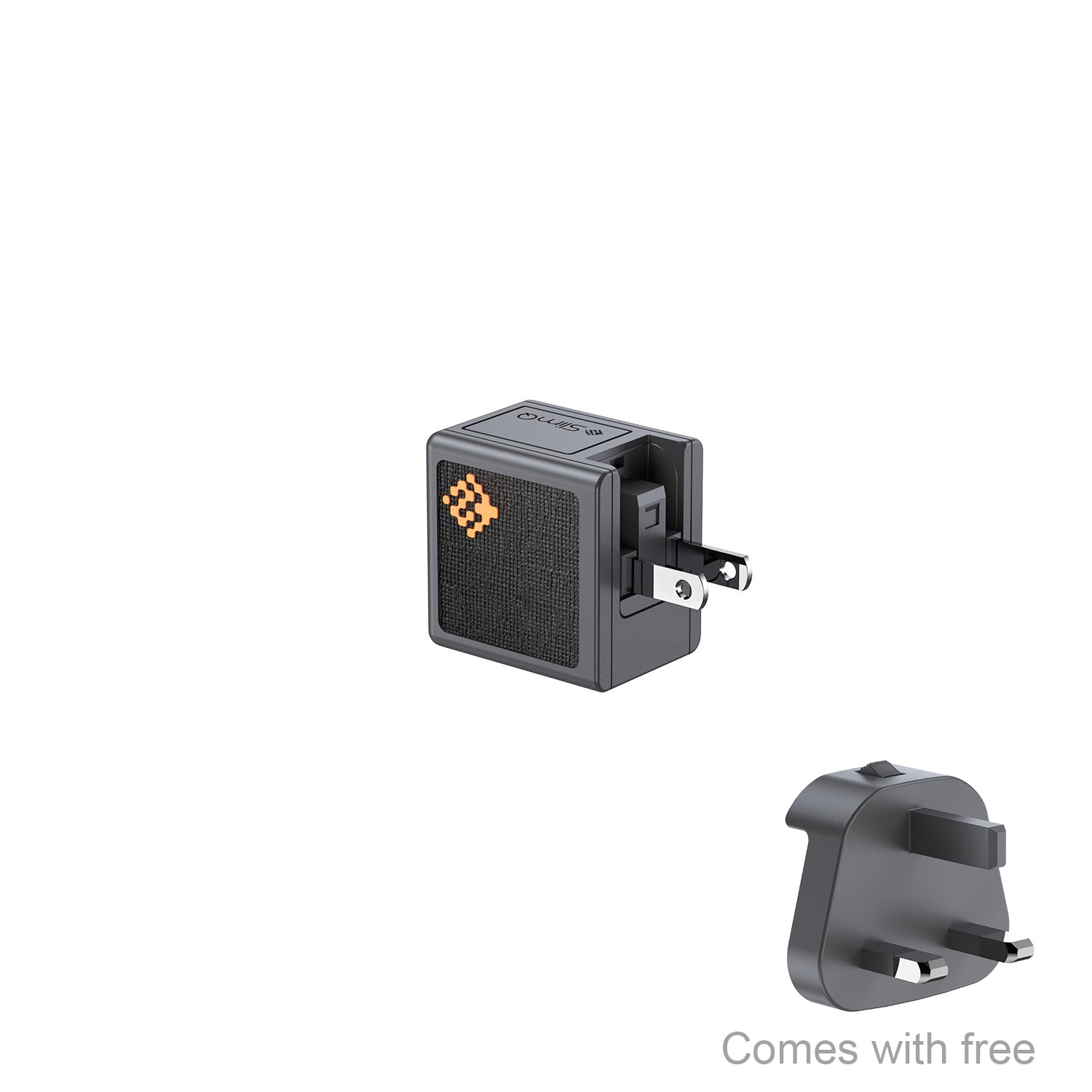 Black electronic device with a small stand on a white background